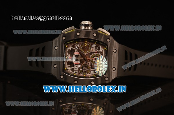 Richard Mille RM11-03 Swiss Valjoux 7750 Automatic Carbon Fiber Case Skeleton Dial With Arabic Numeral Markers Black Rubber Strap 1:1 Original(KV) - Click Image to Close